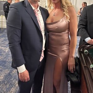 Rose gold xs floor length high slit dress for black tie event